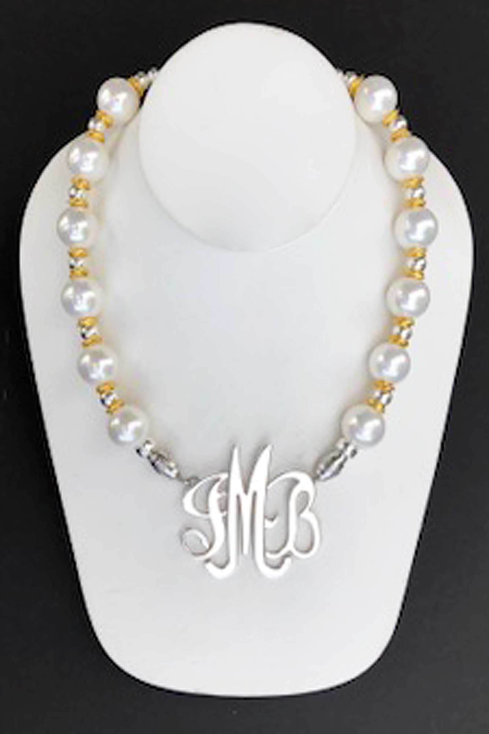 Shell Pearl Necklace: White, Round with Gold & Silver